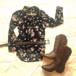 Black & Flower Button Down Shirt